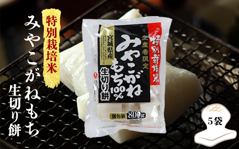 (10001)【特別栽培米生産者限定】宮城県産みやこがねもち100％生切り餅5袋